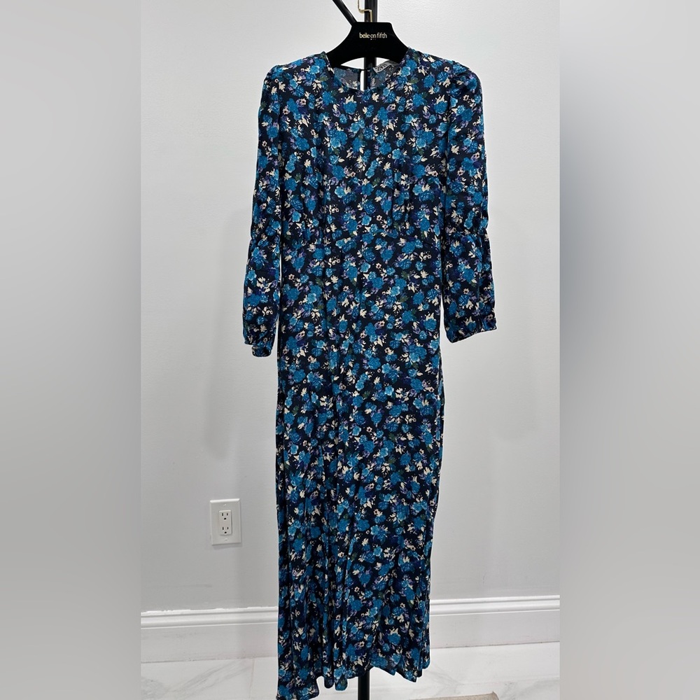 Zara Blue and Black Floral Long Sleeve Dress